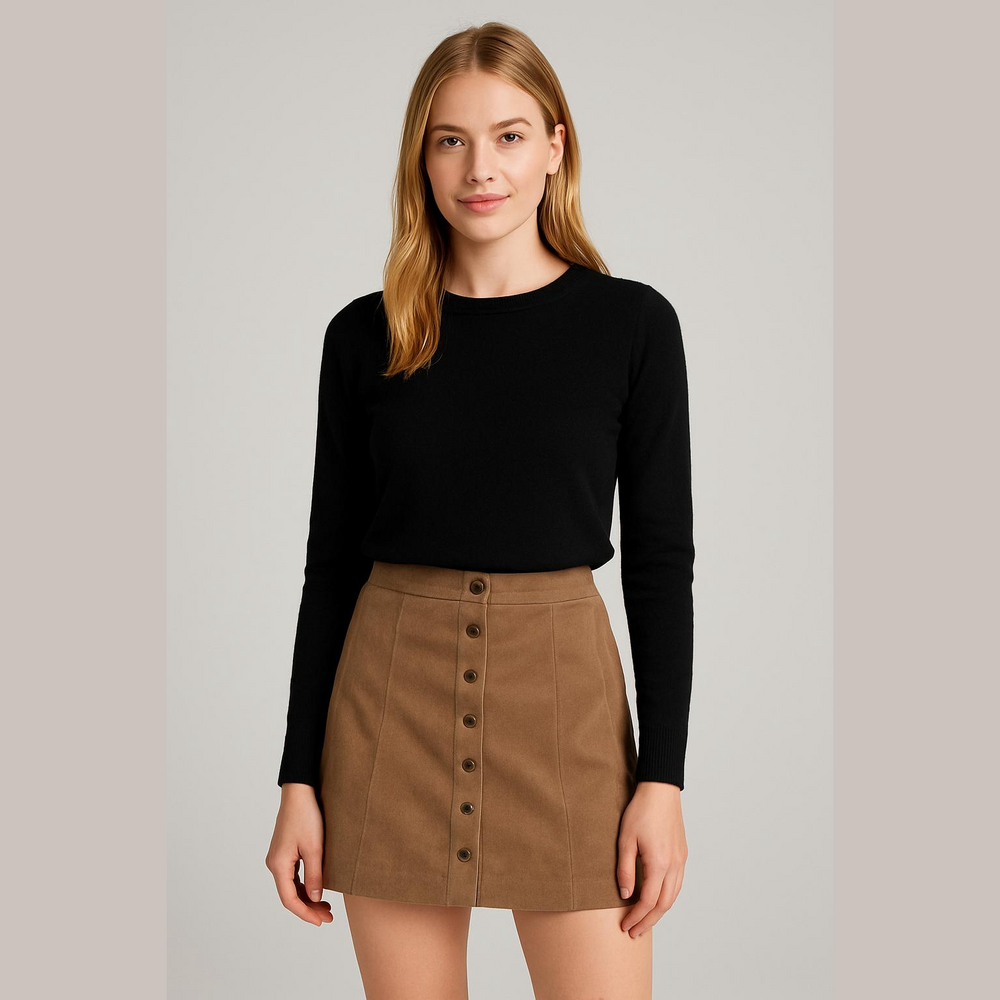 Altar'd State Size S suede Beige Buttoned Mini Skirt - Picture 4 of 5